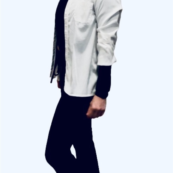 Define Your Inspiration- Women's White Button Down back Split Blouse - Picture 3 of 5